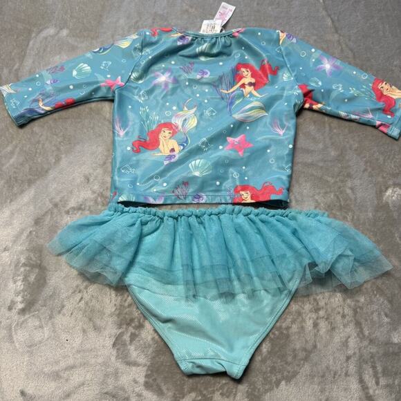 Disney The Little Mermaid Ariel Swimsuit Girl Sz 7/8 Rash Guard Shirt Set - Picture 5 of 6